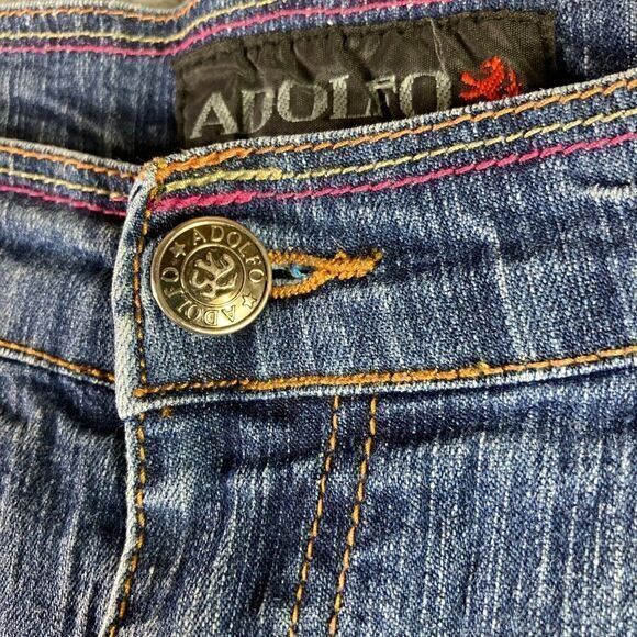 Adolfo Bootcut Jeans Womens Size 12 Boot Cut Mid Rise‎ Ramie Spandex Blue Denim - Picture 6 of 10